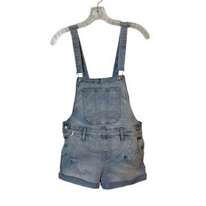 Old Navy Distressed Denim Short Overalls Blue Light Wash Womens S